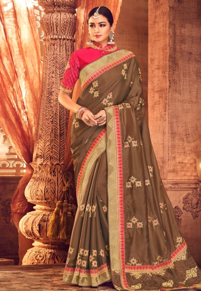 Brown satin saree with blouse  1902